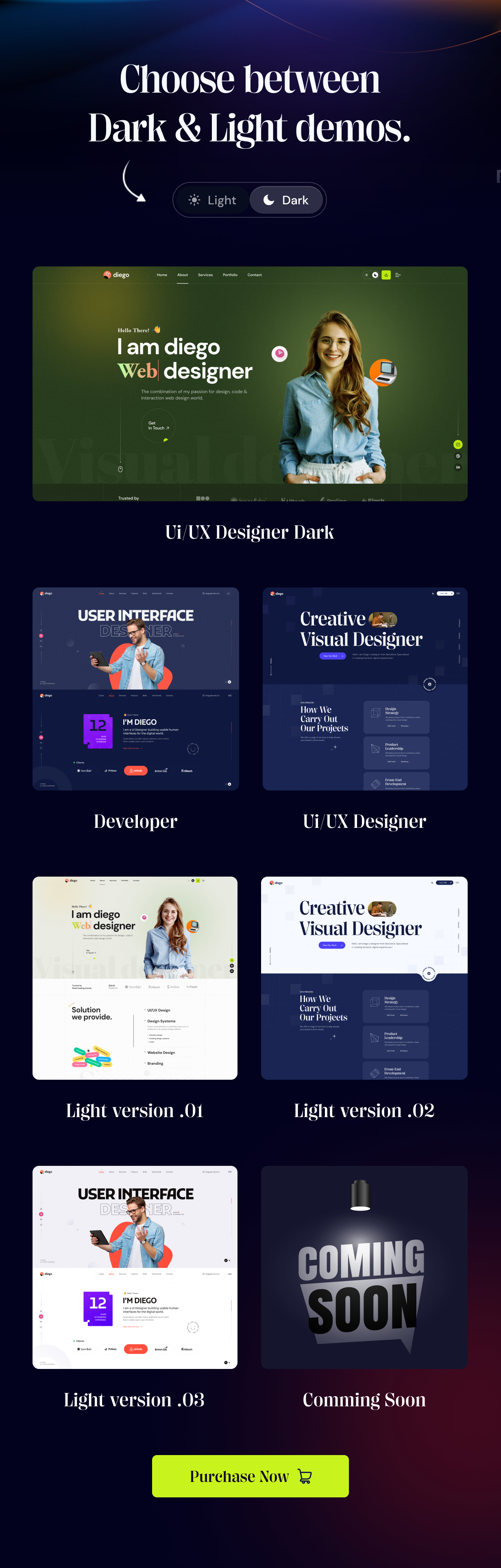 Diego - Creative Personal Portfolio & Resume HTML Template + RTL