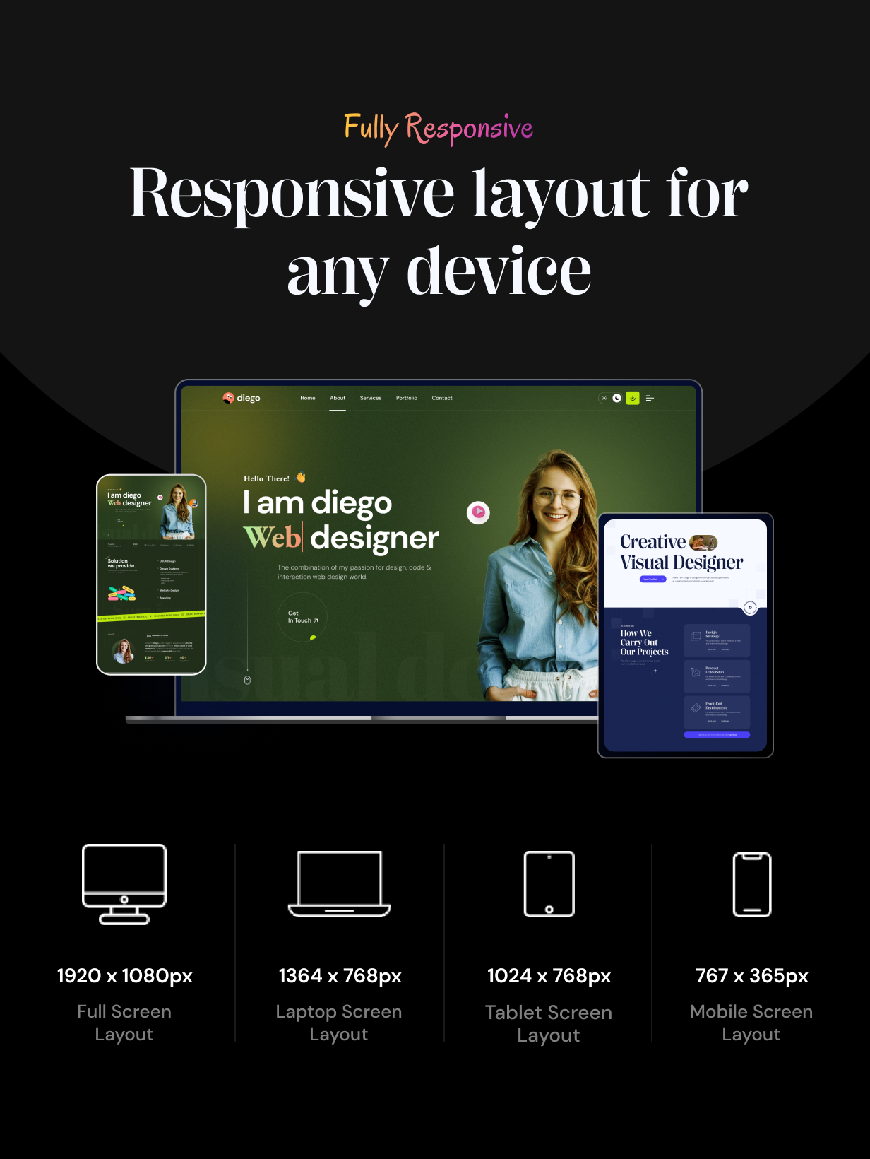 Diego - Creative Personal Portfolio & Resume HTML Template + RTL