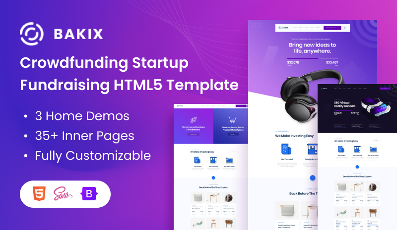 - Bakix - Crowdfunding Startup Fundraising HTML5 Template