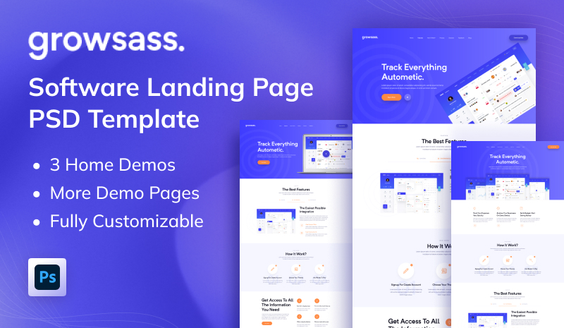 Growsass Psd - Growsass - Software Landing Page PSD Template