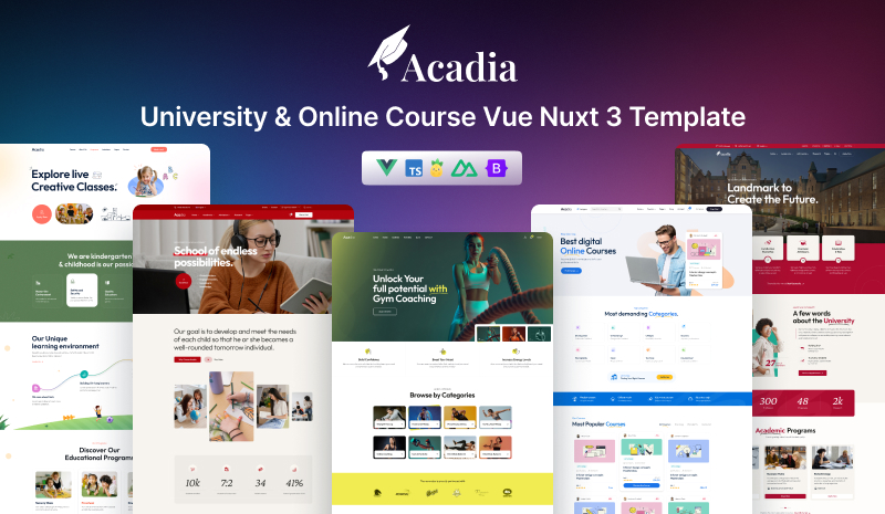 tp market 13 - Acadia - University & Online Course Vue Nuxt 3 Template